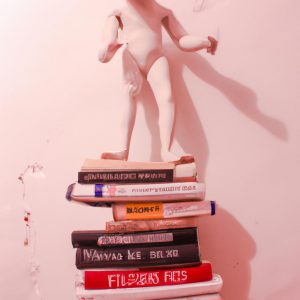 Person sculpting with books